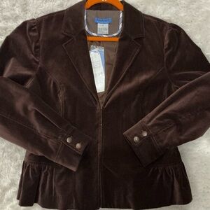 NWT Carson Kressley Perfect Velvet Gathered Peplum Jacket in Chocolate 16